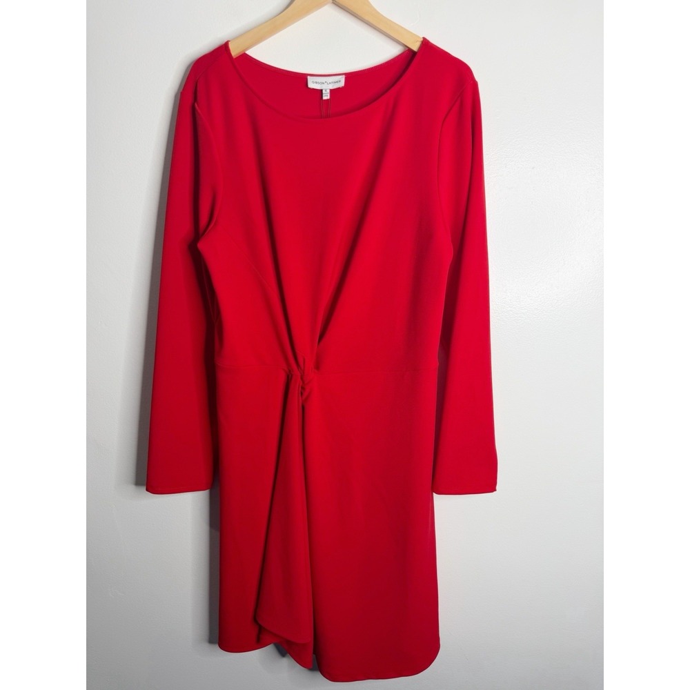 Gibson  Latimer Red Twist Front Long Sleeve Sheath Dress Red XL Timeless Elegant